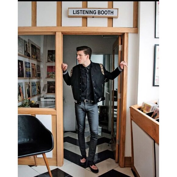 Straight to Hell sz S Ace Varsity Jacket Coat Wool Black Leopard Quilt Lined Zip